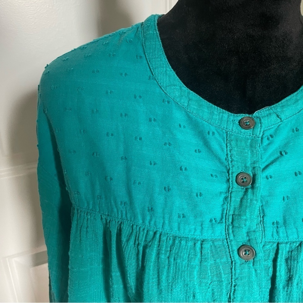 Anthropologie Pilcro Mila Draped Swiss Dot Button Down Cotton Blouse EUC Small - Picture 8 of 11